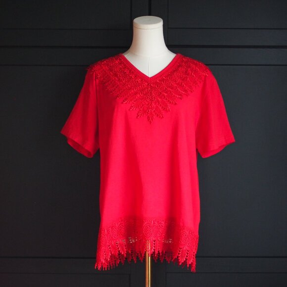 Hummingbird | V Neck Lace Trim Top - Picture 1 of 5